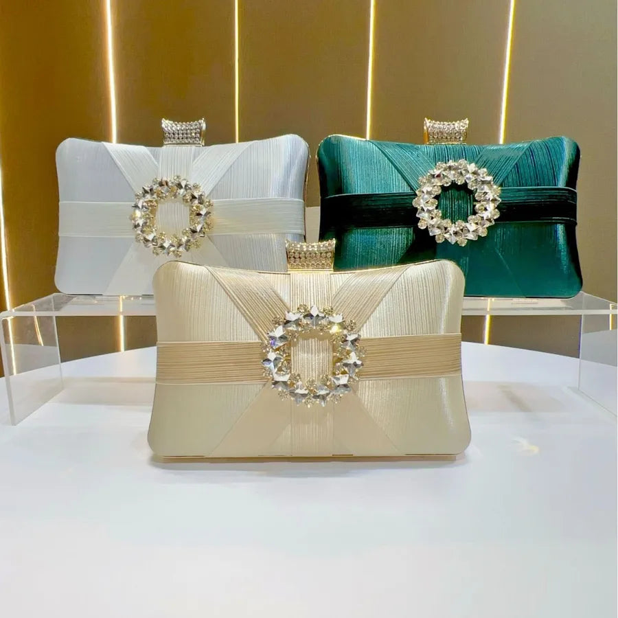 Elegant Diamond Embellished Clutch Shoulder Crossbody Bag For Women Party Dinner Handbag Fashionable Lock Buckle Design Polyester Square Bag
