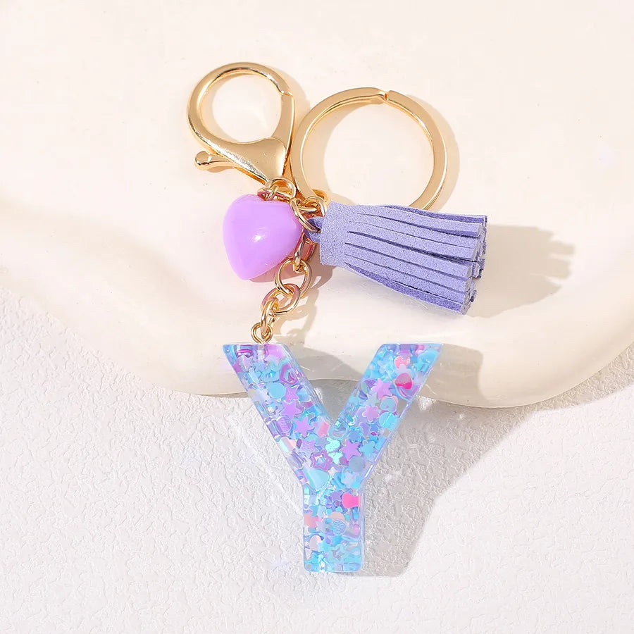 New Women's Purple Love Tassel 26 Letter Keychain Cute Car Key Chain Couple Backpack Jewelry