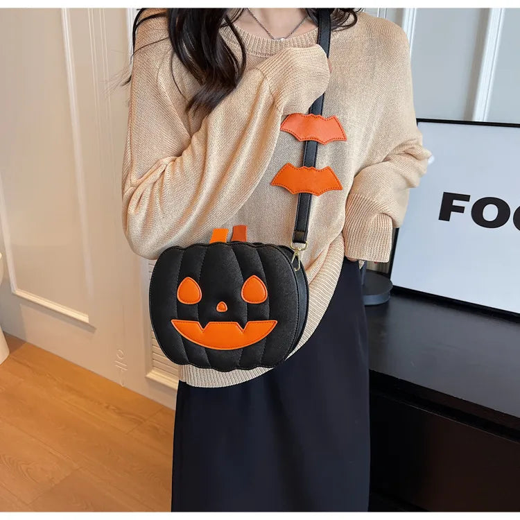 Halloween Funny Pumpkin Bag  New Fashion Color Contrast Personalized Creative Trendy One-Shoulder Women's Bag Cartoon Crossbody Bag
