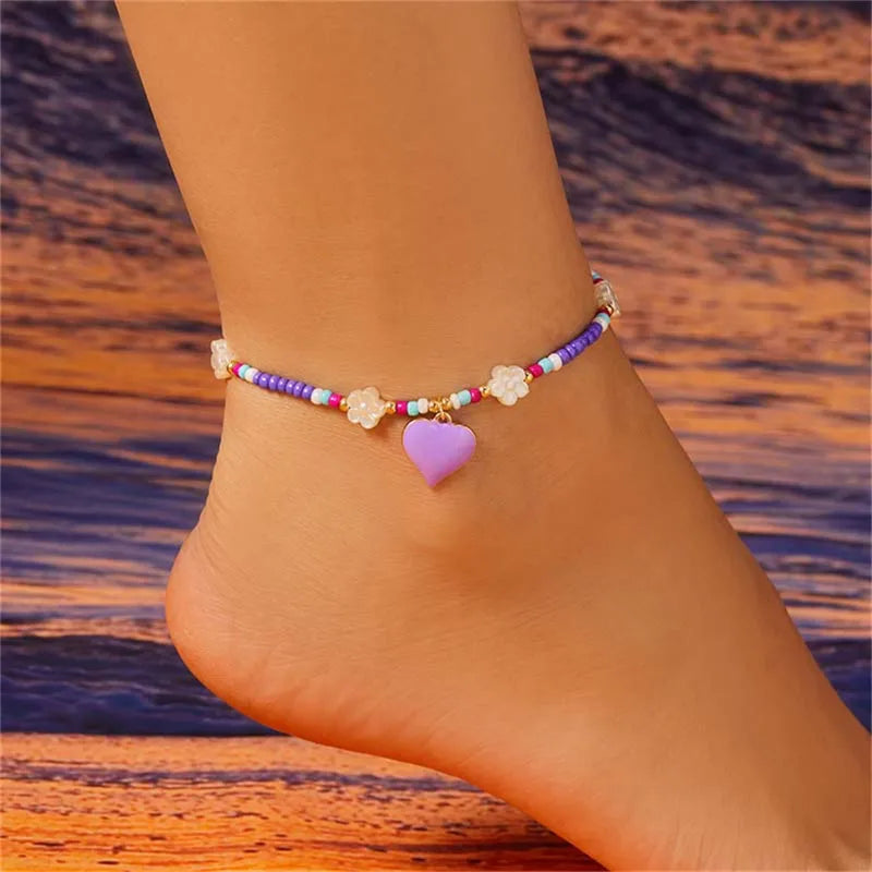 Wholesale Jewelry Simple Style Classic Style Heart Shape Seed Bead Anklet