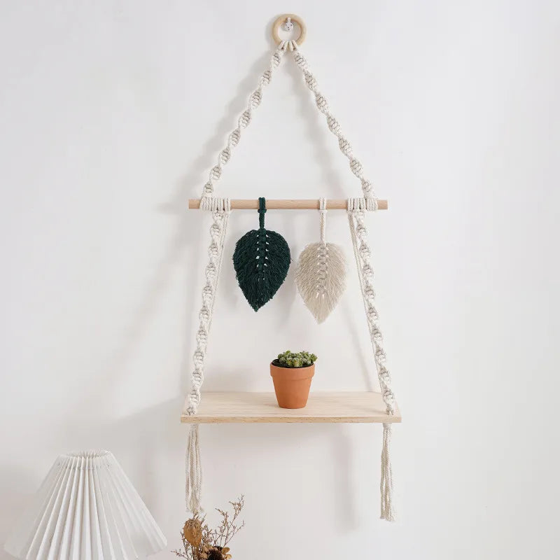 New Hand-woven Tapestry Shelf Cotton Rope Wall Hanging Bohemian Storage Rack Hotel Homestay Children's Room Hanging Decoration