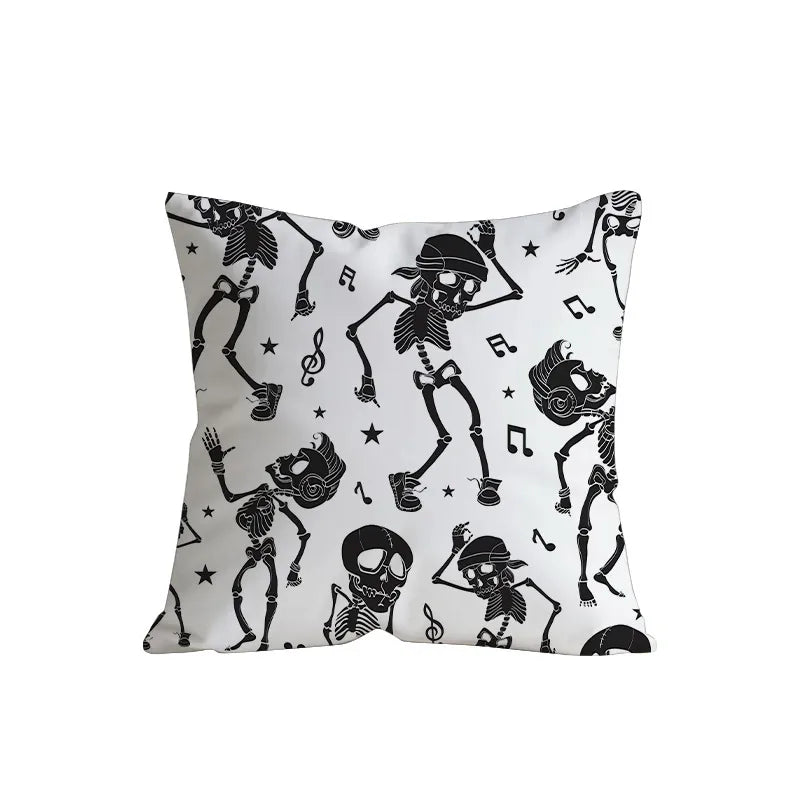 Retro Halloween Skeleton Print Sofa Pillowcase Living Room Decorative Cushion Cover Simple Style Printed Throw Pillow Case