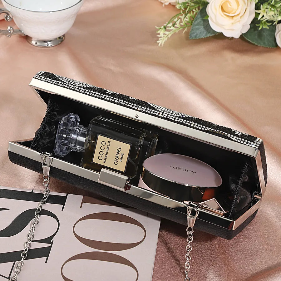 Elegant Diamond Embedded Handheld Evening Bag For Halloween Party Skeleton Evening Dress Bag Creative Fashionable Square Bag