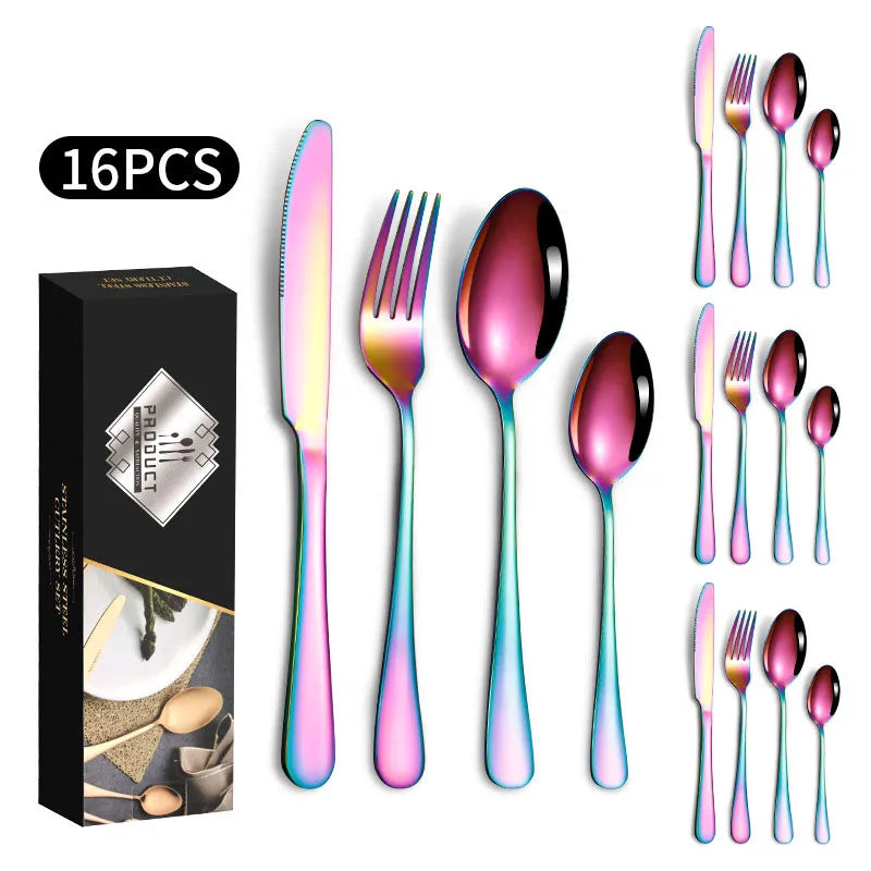 1010 stainless steel tableware 24-piece golden steak knife, fork and spoon gift box Western tableware suit