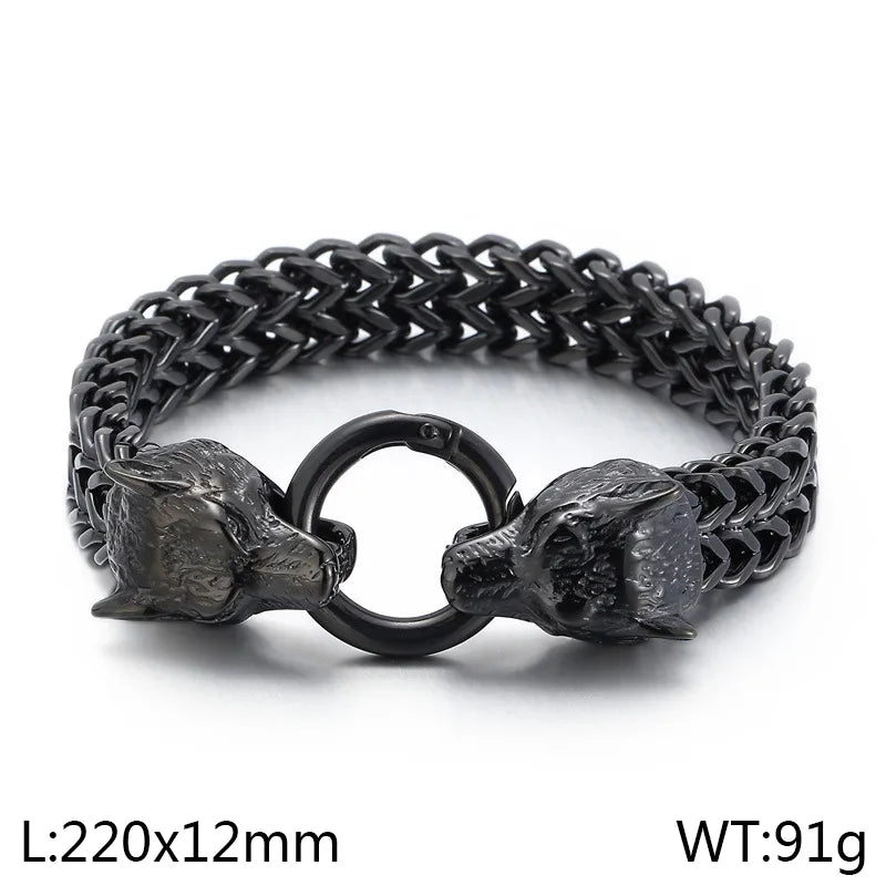Vintage Style Wolf 304 Stainless Steel 18K Gold Plated Men's Bracelets