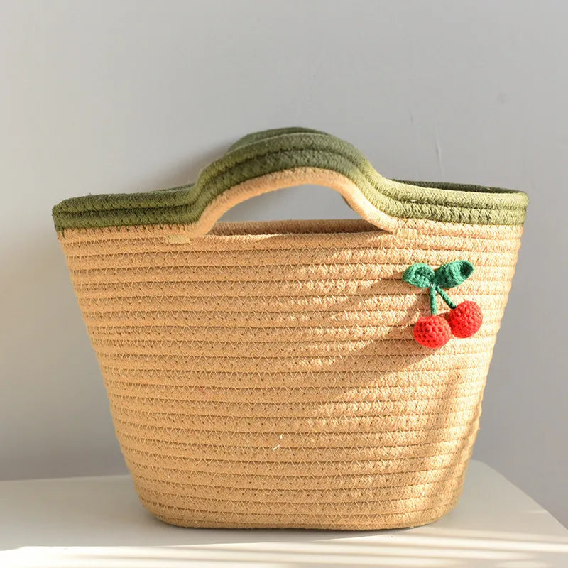 Women's cotton rope Color Block Fruit Vacation Beach Streetwear Weave Bucket Open Handbag