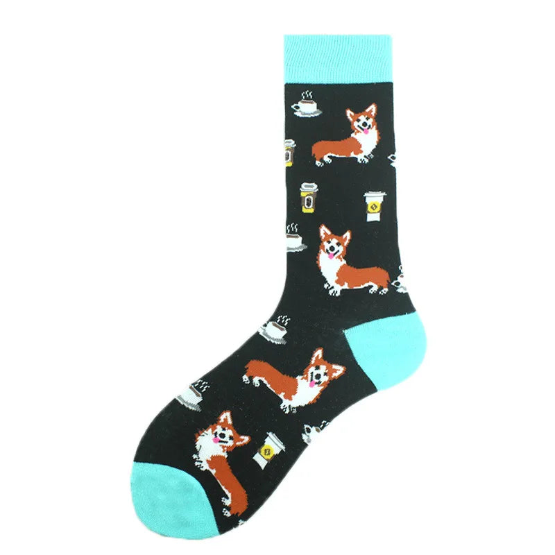 men's fashion cartoon nylon cotton printing crew socks a pair