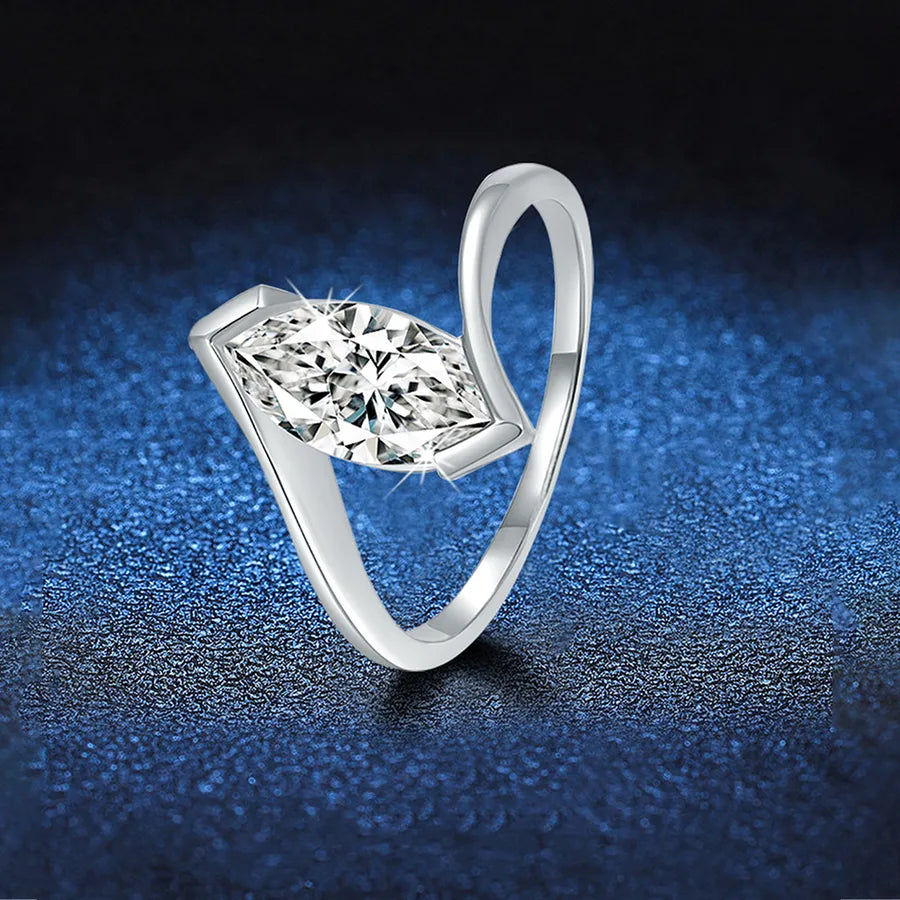 1.0ct Moissanite 925 Sterling Silver Rings GRA Certificate Marquise-cut Geometric White Gold Plated Rings