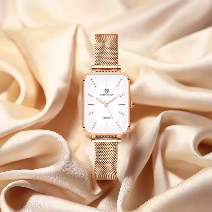 SENO Vintage Small Square Plate Temperament Student Watch Niche Advanced Sense Mesh Bowl Watch Women's Waterproof Quartz Watch