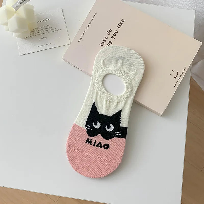 A Pair Cute Korean Style Women's Animal Cat Cotton Ankle Socks