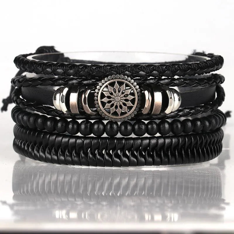 Hip-Hop Retro Flower Pu Leather Alloy Flakes Men's Bangle
