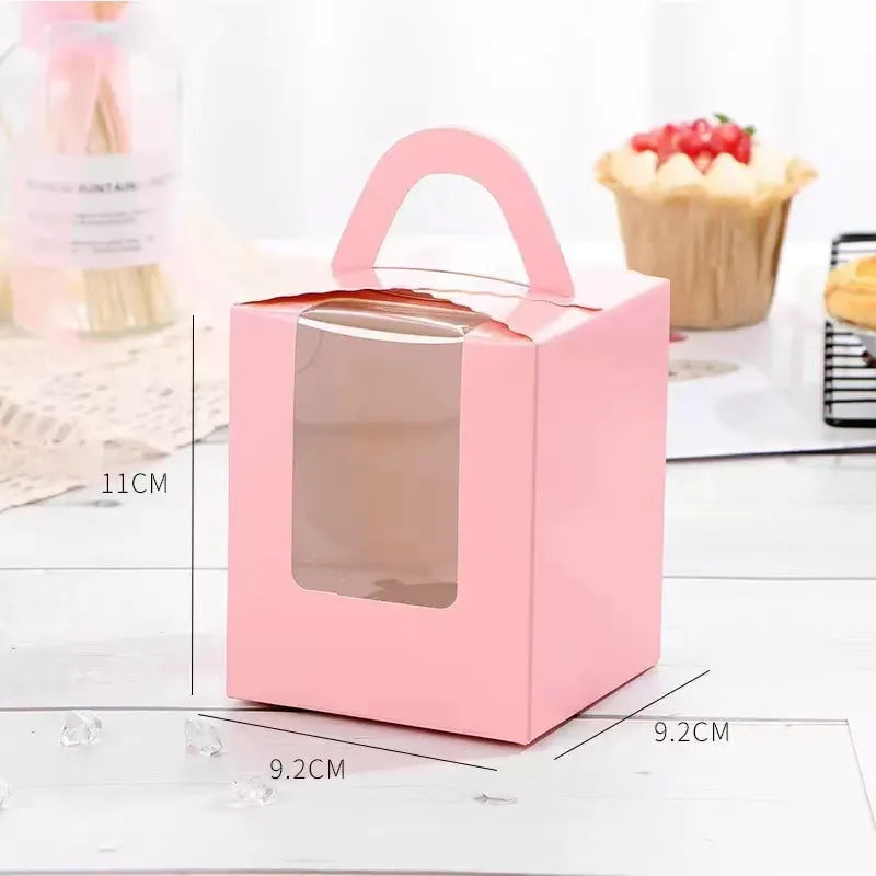 Individual Mini Dessert Paper Cupcake Muffin French Mousse Packaging Box Handheld Window Design for Baking Supplies