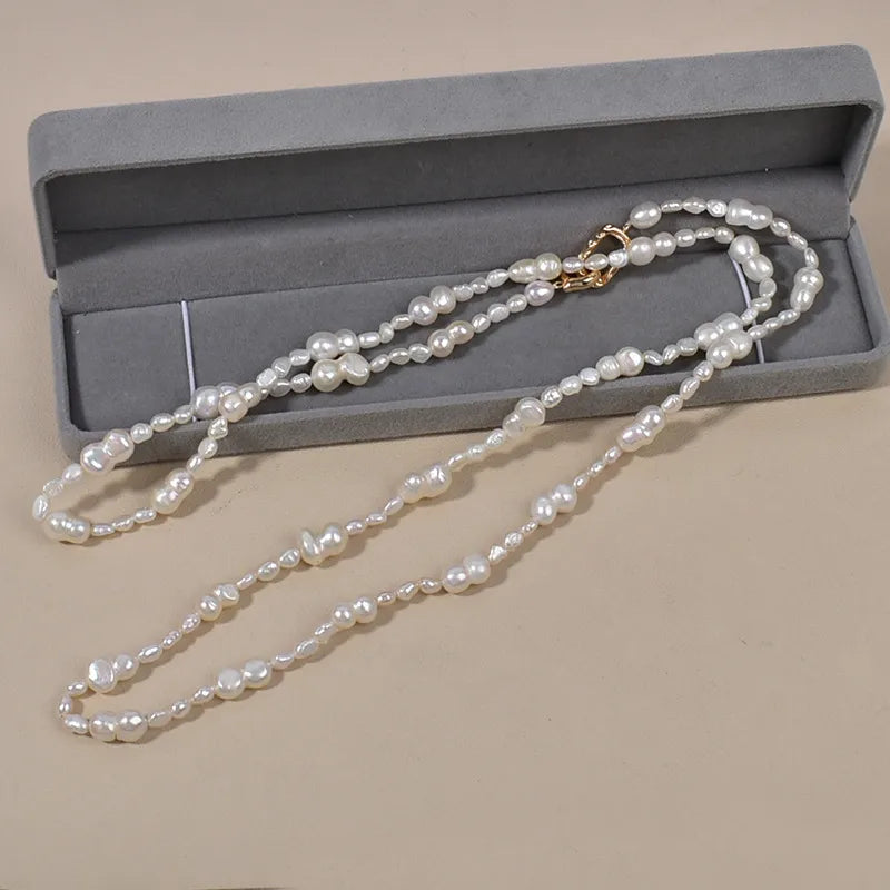 New Natural Baroque Shape Pearl Necklace Hollow Core Freeform Freshwater 8 Letter Fashionable Sweater Chain Original Design