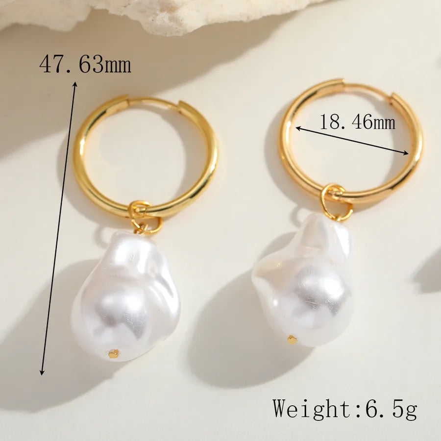 1 Piece Cute Romantic Artistic Irregular Geometric Plating Inlay 304 Stainless Steel Imitation Pearl 18K Gold Plated Earrings
