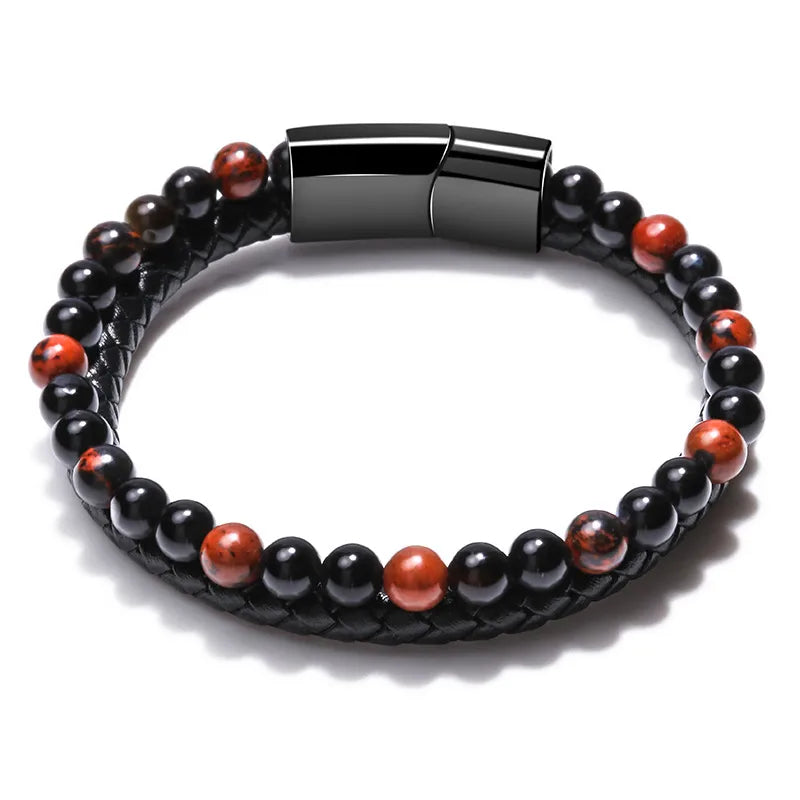 1 piece ethnic style twist alloy natural stone volcanic rock men's bracelets