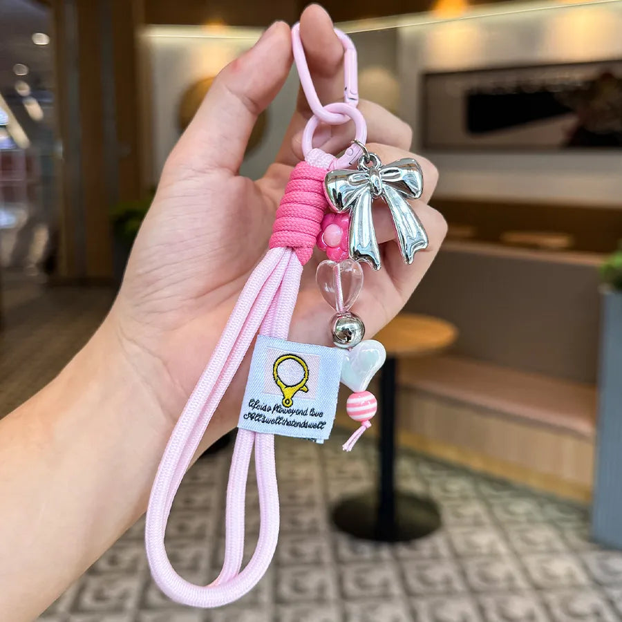 Cute Metal Keychain Pendant Beaded Bookbag Girl's Bag Charm  Style Cartoon Design Half Handmade Flower