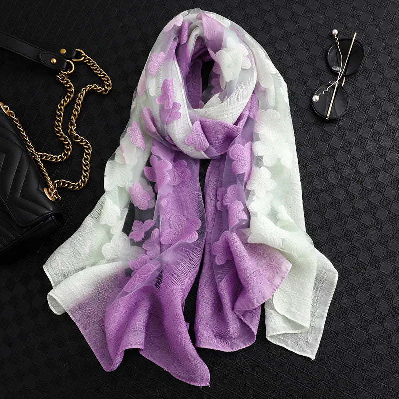 Women's Elegant Flower Polyester Silk Scarf