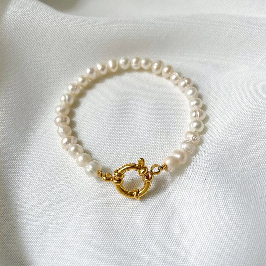 casual round pearl titanium steel beaded bracelets 1 piece
