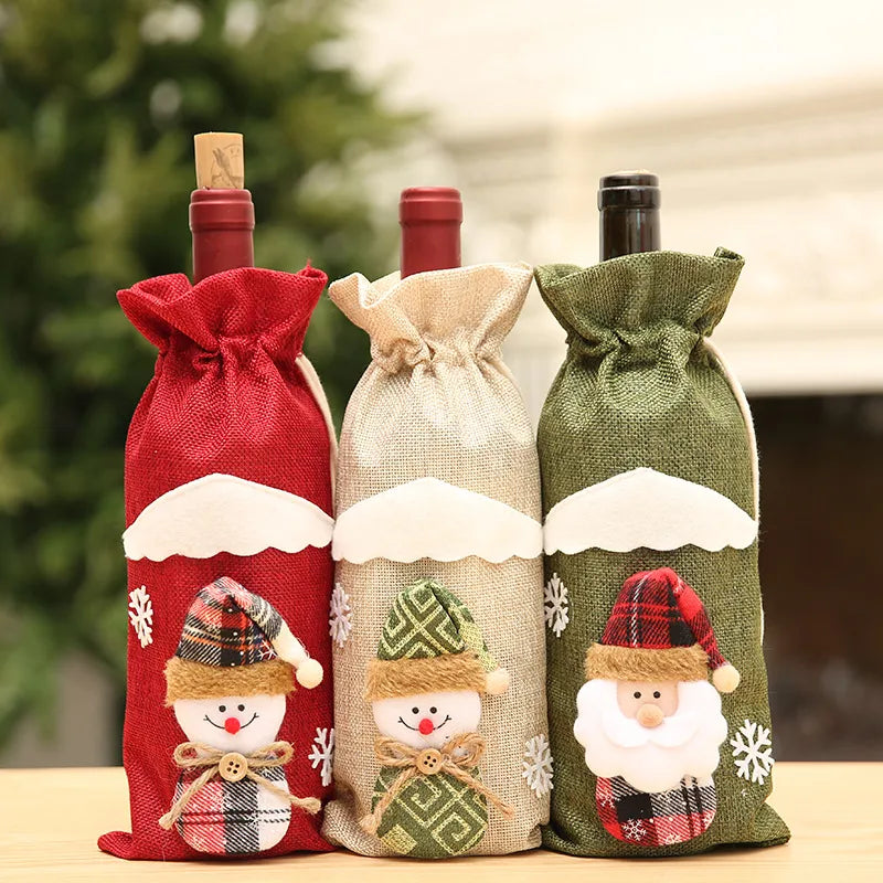 Christmas wine bottle cover wine bag linen Christmas new Champagne wine bottle cover red wine bottle bag dining table dress products