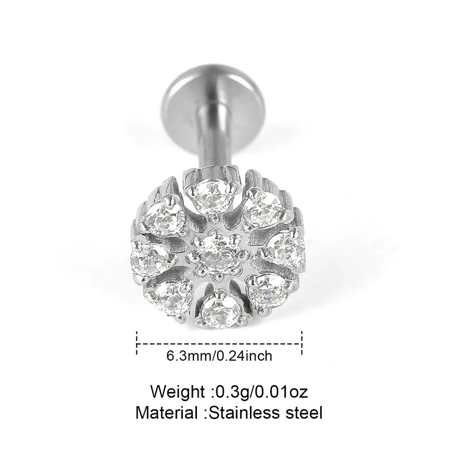 1 Piece Lip Rings Classic Style Solid Color 304 Stainless Steel 316 Stainless Steel  Polishing Inlay Zircon Lip Rings