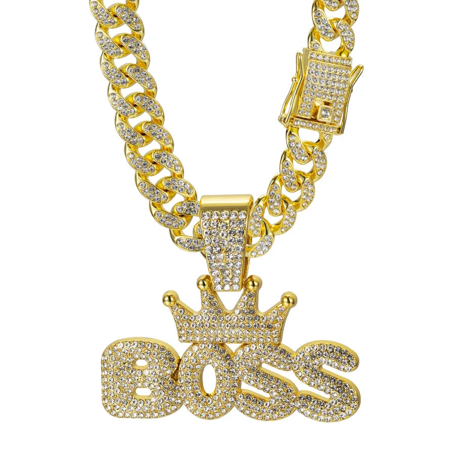 Hot Sale Crown  Pendant Alloy Full Diamond Cuban Necklace Hip Hop Style Trendy Men's Jewelry  Batch