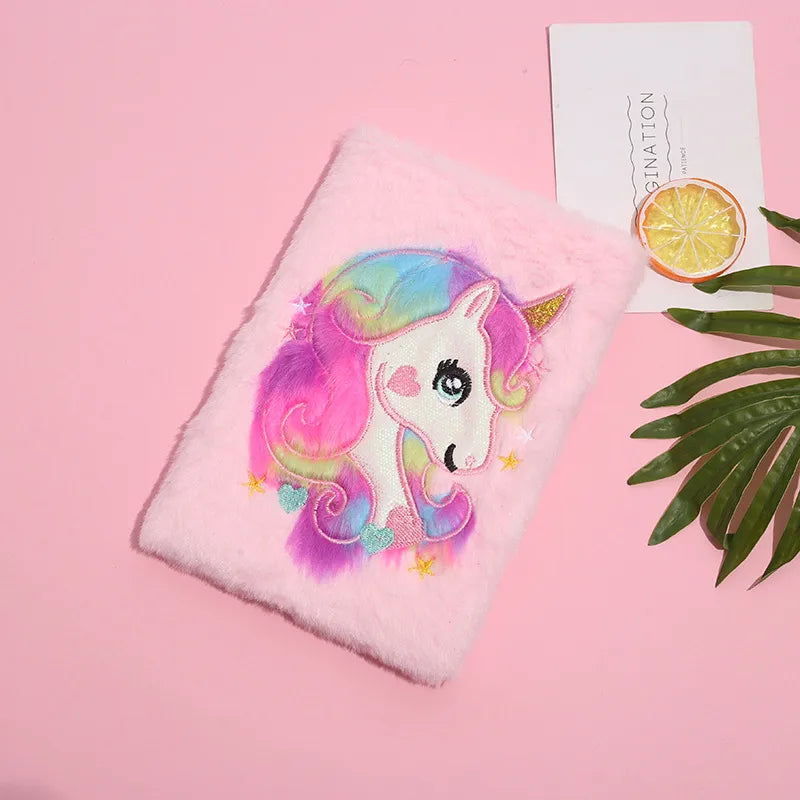 New Colorful  Plush Notebook Cartoon Dreamy Girl Student Diary Notebook Light Pink And Purple Wooden Pulp Material
