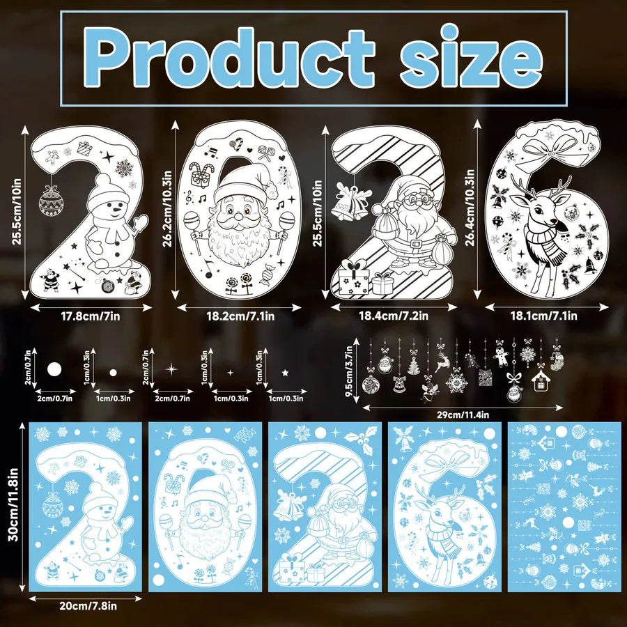 2026 Christmas Decorative Static Cling Deer Snowflake White Christmas Party Window Stickers Customizable Festive PVC Decals