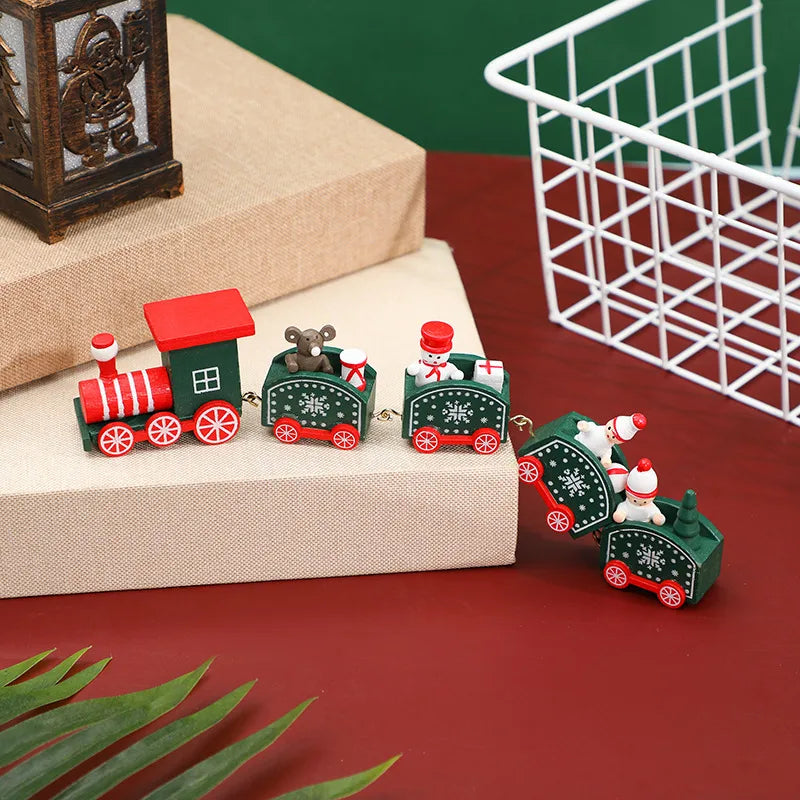 Christmas Glam Cute Train Wood Party Decorative Props