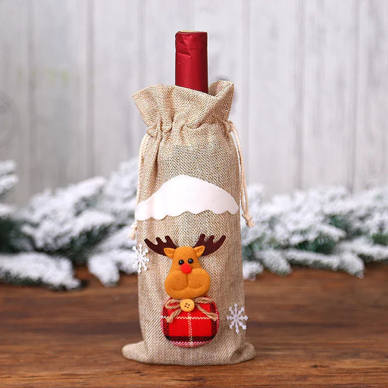 Christmas wine bottle cover wine bag linen Christmas new Champagne wine bottle cover red wine bottle bag dining table dress products