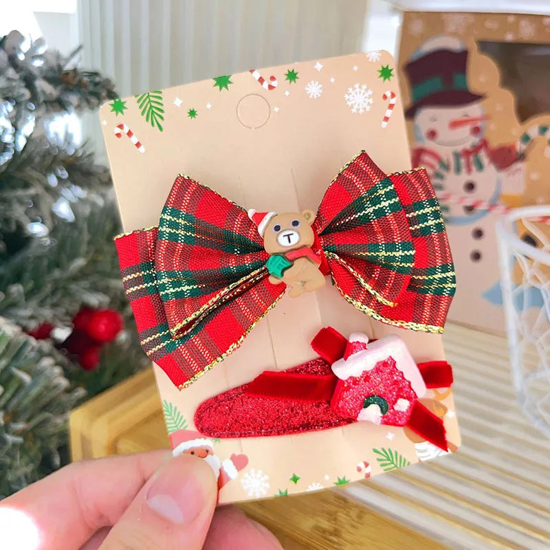 Sweet Cute Christmas Butterfly Knot Hair Clip For Girls Children's Holiday Snowman Tree Hair Accessories Festive Headwear