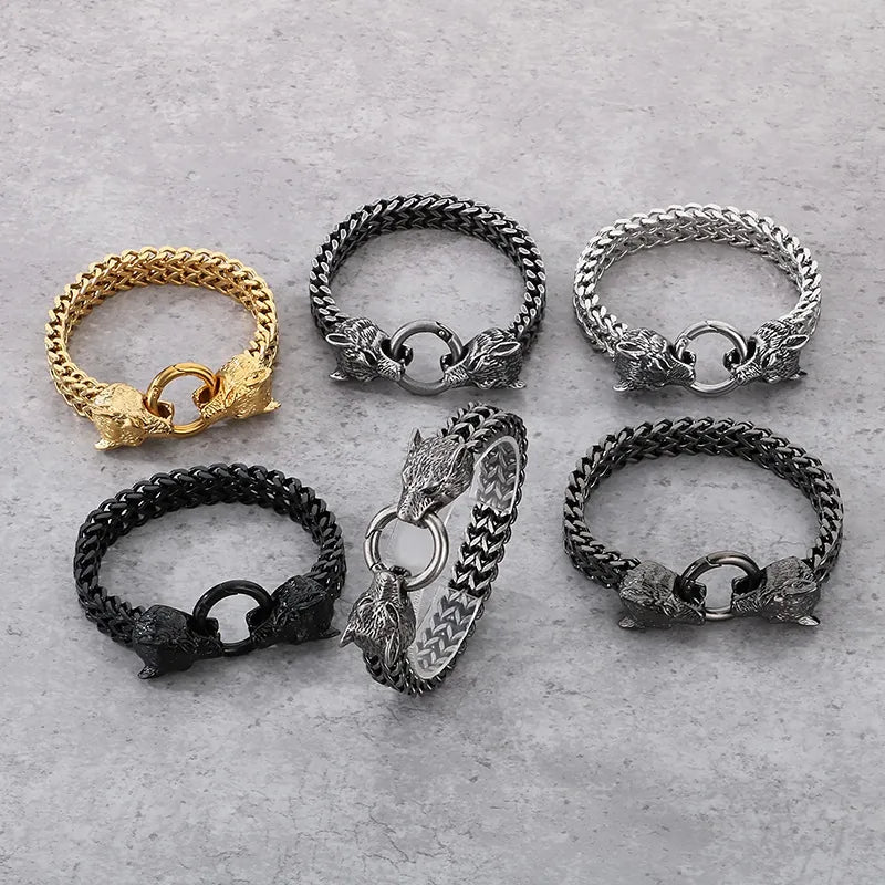 Vintage Style Wolf 304 Stainless Steel 18K Gold Plated Men's Bracelets
