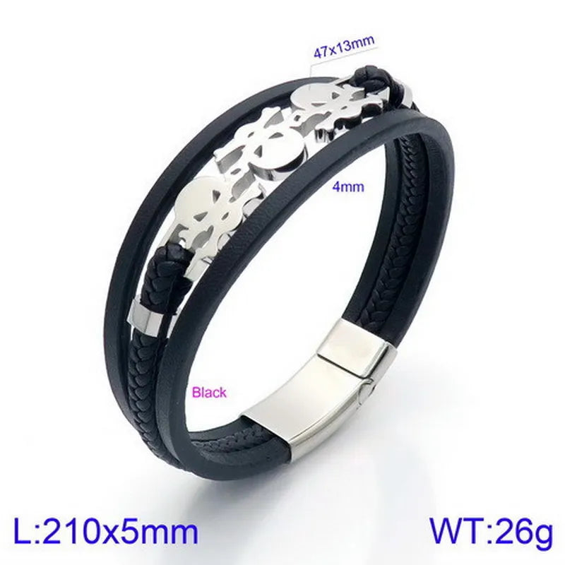 Hip-Hop Retro Geometric Skull Pu Leather Titanium Steel Plating 18K Gold Plated Halloween Men's Bracelets