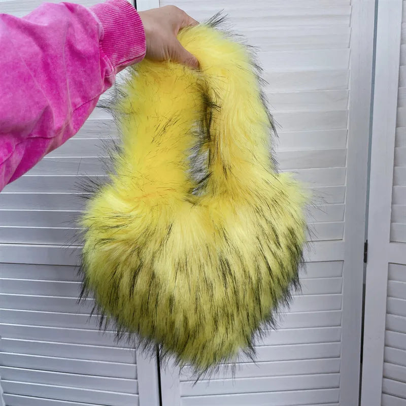 women's autumn&winter artificial wool solid color streetwear heart-shaped magnetic buckle handbag