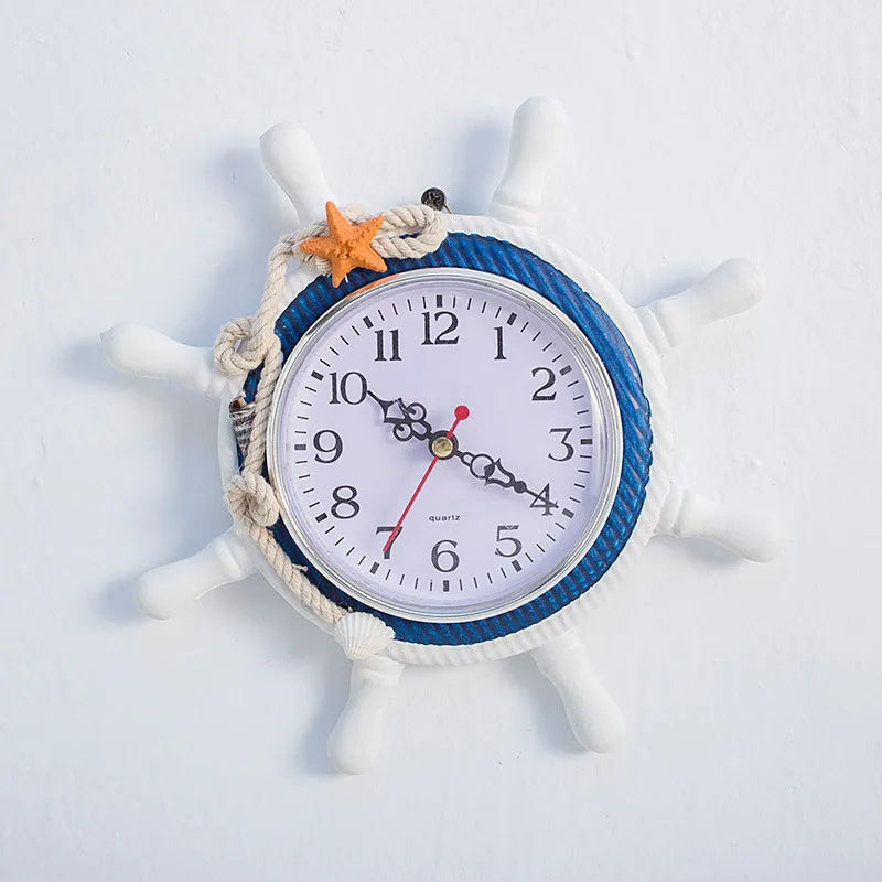 Marine Style Starfish Rudder Wood pendant Wall Clock Wall Art