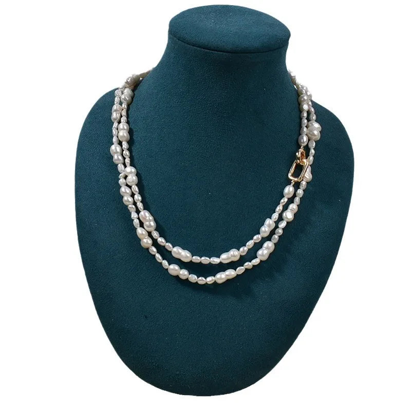 New Natural Baroque Shape Pearl Necklace Hollow Core Freeform Freshwater 8 Letter Fashionable Sweater Chain Original Design