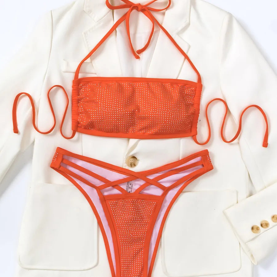 Women's Solid Color 2 Pieces Set Bikinis Swimwear