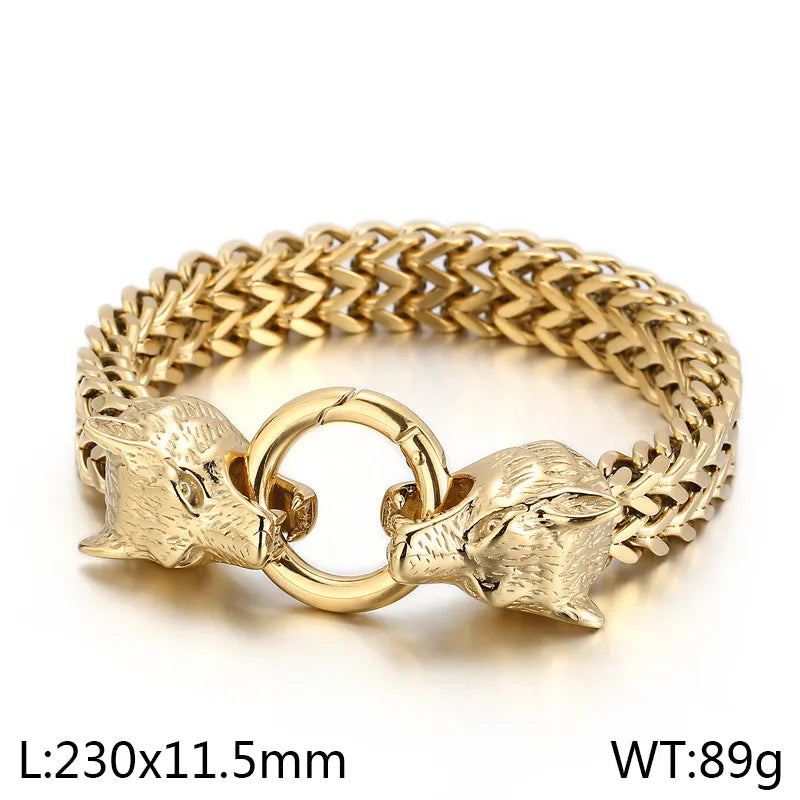 Vintage Style Wolf 304 Stainless Steel 18K Gold Plated Men's Bracelets