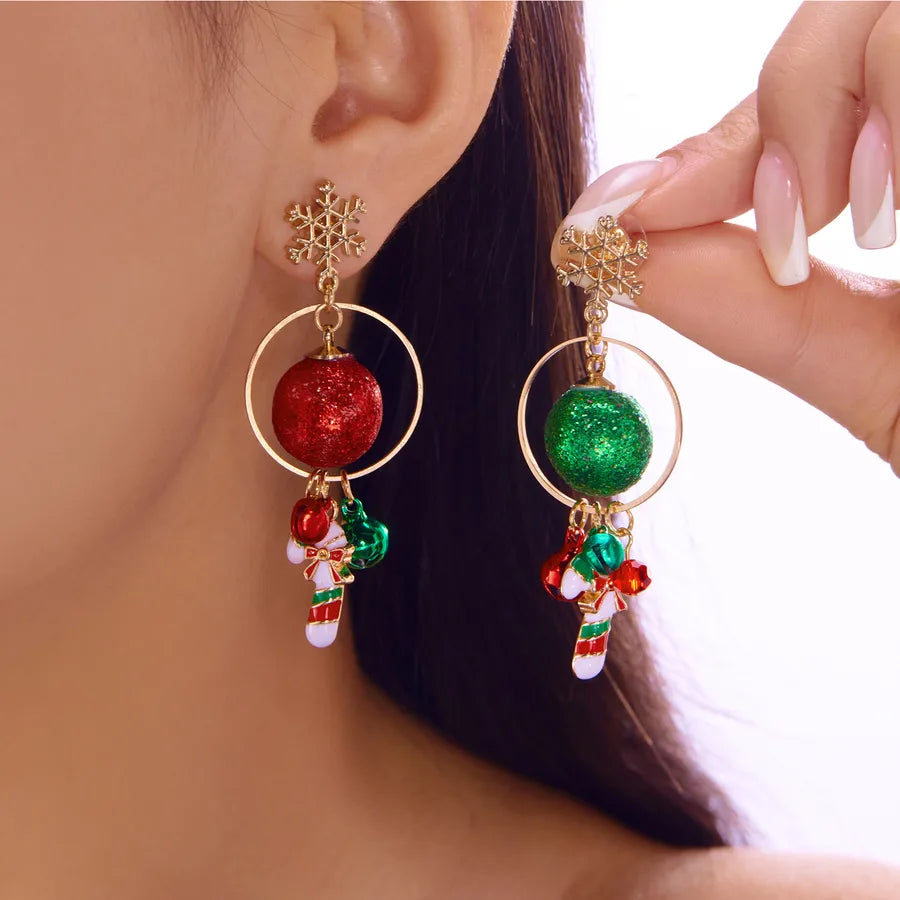 Christmas Red Green Snowman Bell Colorful Tassel Earrings Women Creative Simple Alloy Cartoon Character Ear Jewelry Accessories