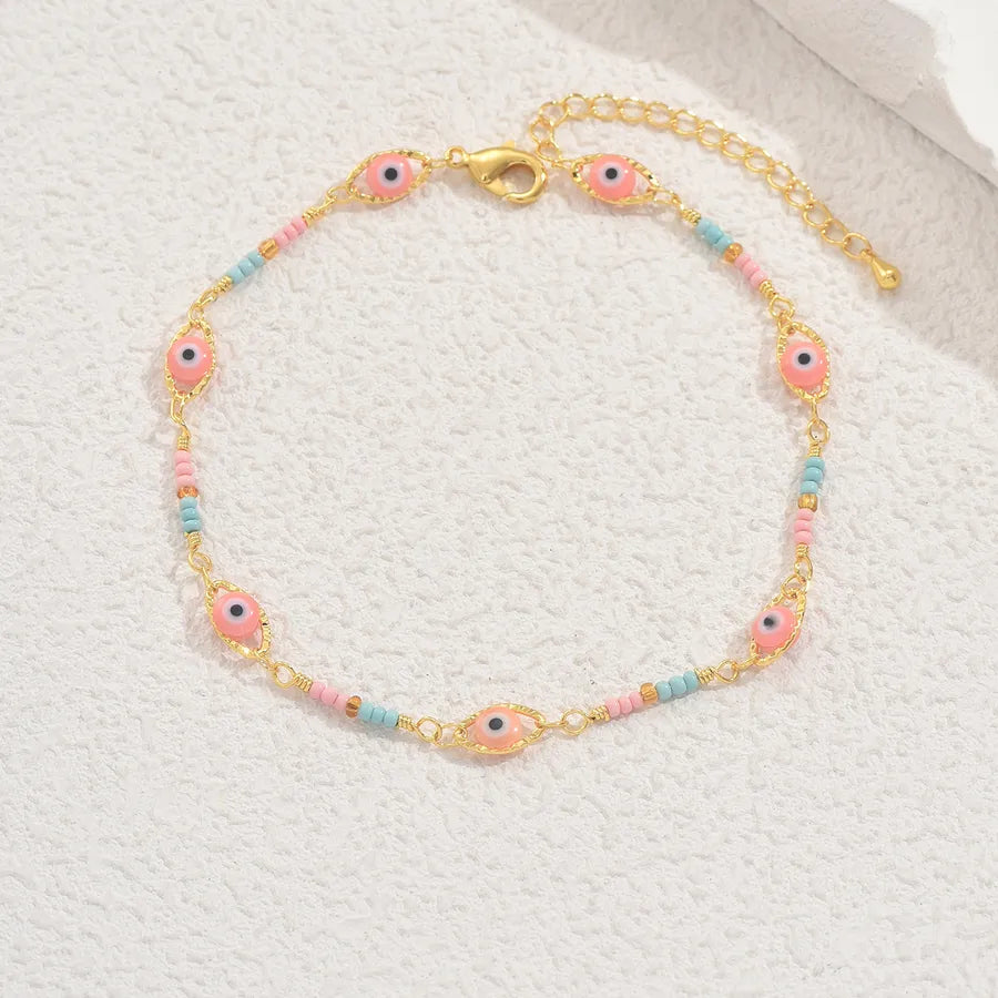 Wholesale Jewelry Hip-Hop Tropical Cool Style Devil's Eye Copper ceramics 18K Gold Plated Anklet