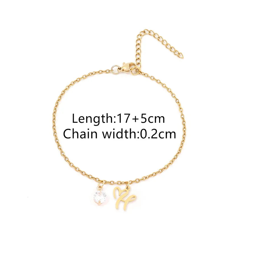 Wholesale Jewelry Elegant Simple Style Classic Style Letter Heart Shape 201 Stainless Steel Copper Artificial Crystal cable chain Bracelets