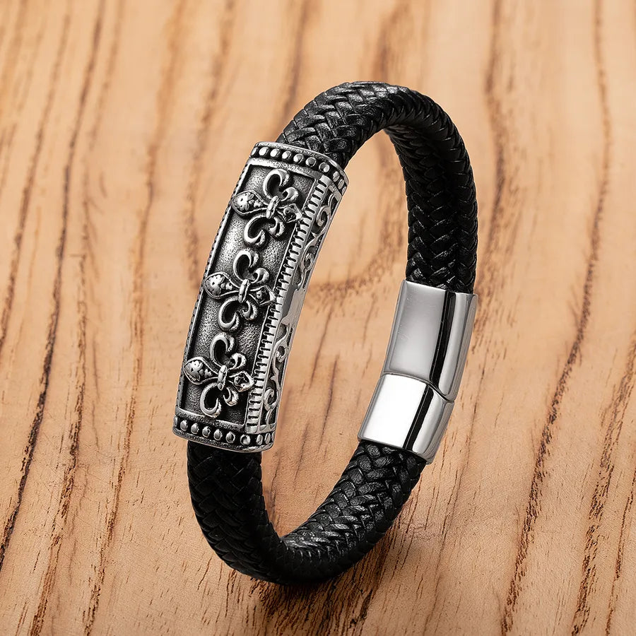 Vintage Style Punk Classic Style Geometric 316 Stainless Steel  Pu Leather Men's Bracelets