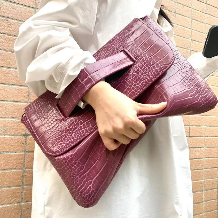 Women's Large Pu Leather Solid Color Elegant Streetwear Square Flip Cover Envelope Bag