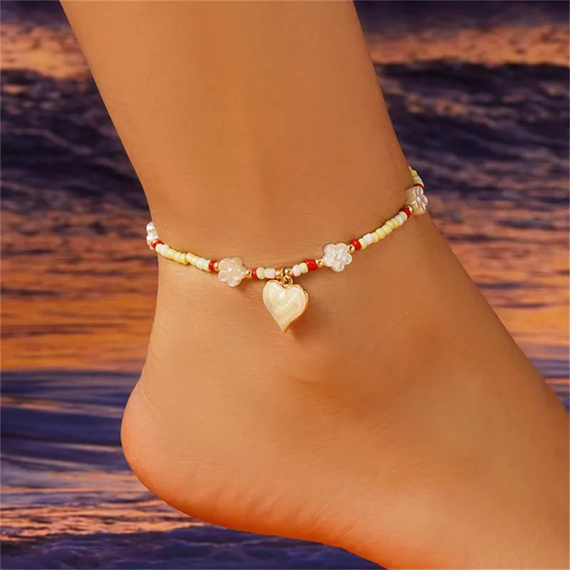 Wholesale Jewelry Simple Style Classic Style Heart Shape Seed Bead Anklet