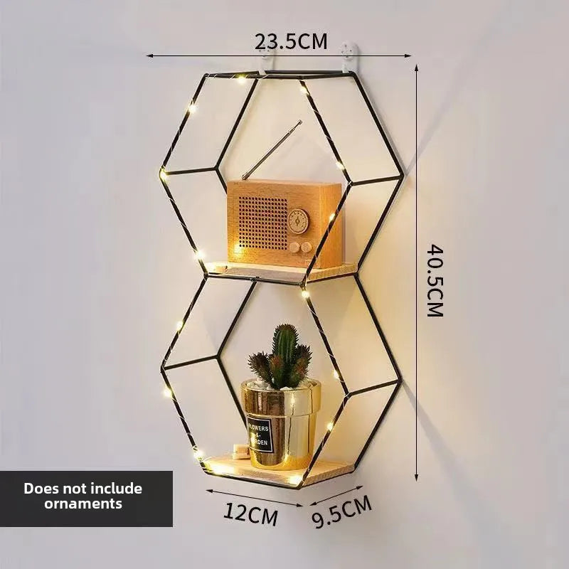 Wrought Iron Nordic Wall Decorations  Home Bedroom Dining Room Wall Hanging Room Hexagon Shelf Wall