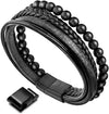 Trade Halloween Men Beads Leather Bracelet Natural Beads Steel and Leather Bracelet Gifts for Men