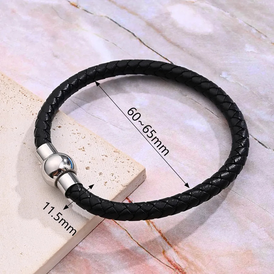 Casual Vacation Streetwear Simple 303 Stainless Steel Regenerated leather Handmade Polishing Braid Men's wristband