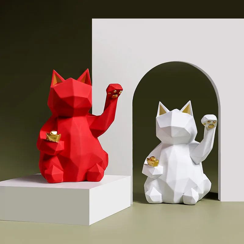 creative geometric lucky cat resin decoration ornaments shop feng shui home living room desktop ornaments crafts