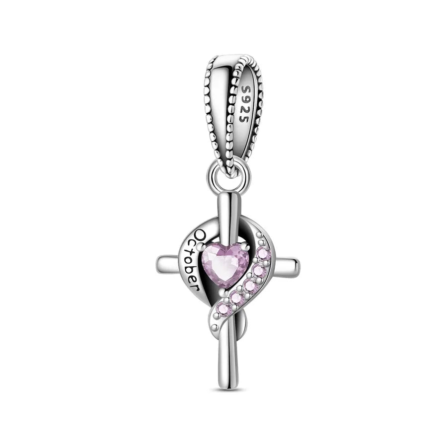 New 925 Sterling Silver Charm Birthstone Pendant DIY Jewelry Bracelet Accessories Attractive Cross Design Original Design
