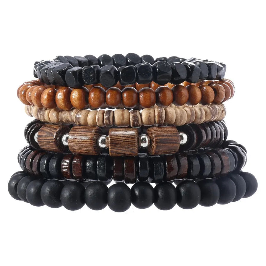 Retro Round Wood Beaded Men's Bracelets