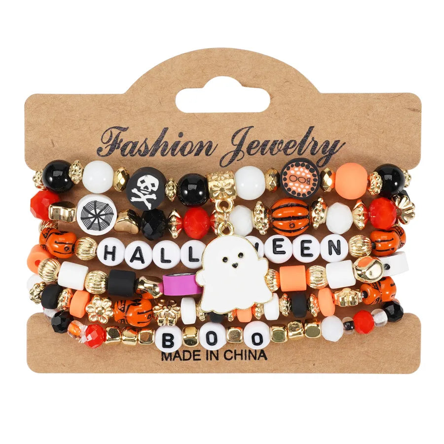 Halloween Party Bracelet Artificial Crystal Soft Clay String Beads Bracelet Pumpkin Ghost Bat Hat Pendant Bracelet Original Design